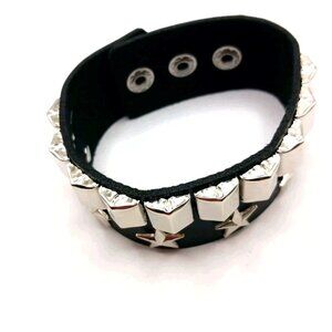 Stars + Studded Black Vegan Leather Bracelet-New 9 Inches Unisex